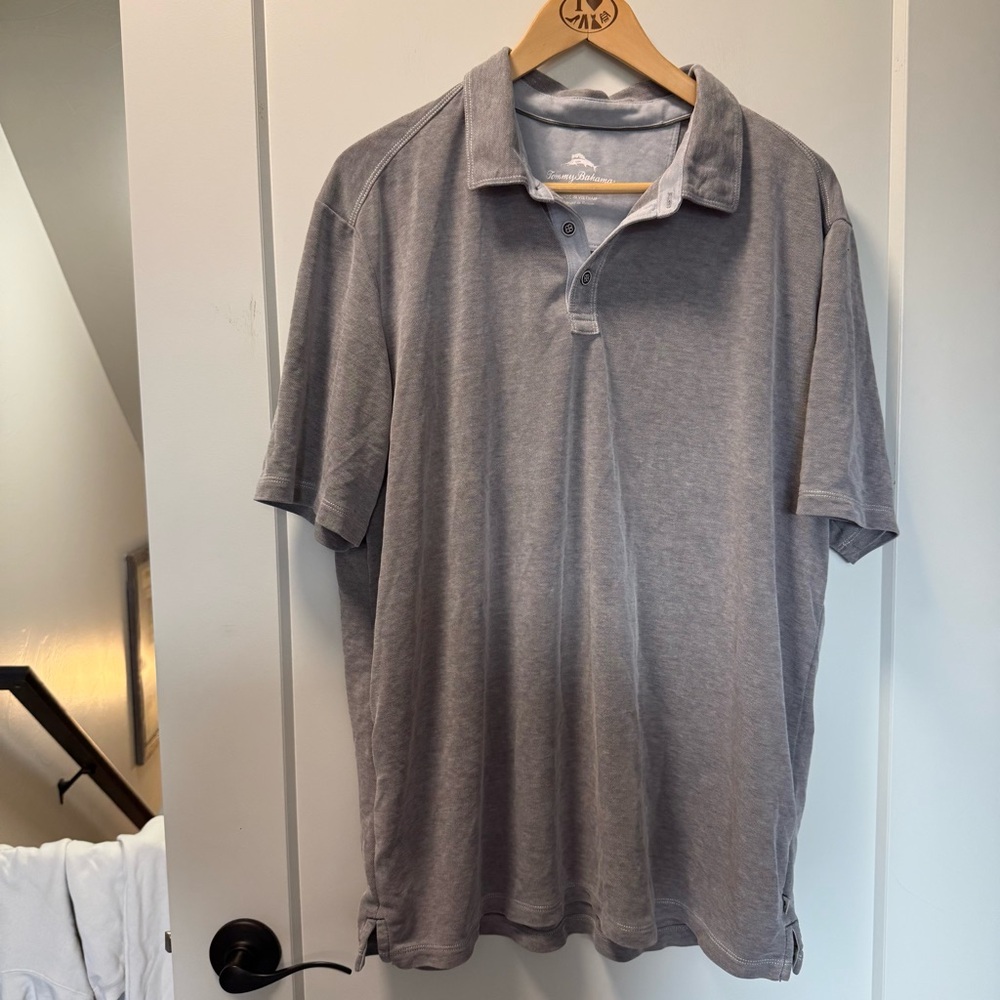 Tommy Bahama‎ Shorline Surf Polo Grey Lightweight Tencel Blend Beach Casual XXL